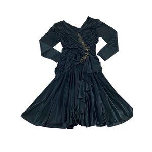 Vintage 80's Abby Kent Long Sleeve Drop Waist Swing Dress - 16